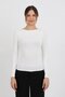 Women's Ecru Boat Neck Soft Knitted Long Sleeve Blouse - H6179