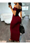 Burgundy Bodycon Off-Shoulder Maxi Dress - 5