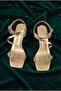 Graldin Women's Heeled Shoes Thick Heeled Stone Banded Gold Leather