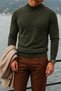 Men's High-Neck Casual Khaki Knit Sweater - 4