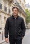 Men's Winter Black Coat with Polo Collar and Pockets, Bonded Fabric, Classic Fit - M002 - 5