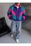 Unisex 80's Retro Color Block Zippered Oversize Raincoat Jacket - 3