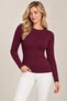 Women's Round Neck Long Sleeve Woven Detailed Diamond Pattern Openwork Ribbed Soft Textured Stylish Casual Burgundy Knitwear Sweater - 7
