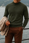 Men's High-Neck Casual Khaki Knit Sweater