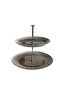 Brown Silver Glitter 2-Tier Glass Serving Presentation Plate with Silver Shelves 22 Cm-28 cm - 2