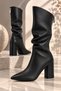 Drapi̇a Drawstring Zippered Pointed Toe Thick Heeled Women's Boots