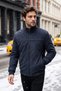 Men's Winter Navy Blue Coat with Stand Collar and Pockets, Nubuck Fabric, Classic Fit - M001 - 5