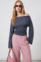 Boat Neck Bat Sleeve Viscose Ribbed Knitted Blouse