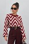 Women's Sweater Knitted Crew Neck Drop Shoulder Zigzag Patterned Sleeve Fold Detail Knitwear Oversize Sweater - 2