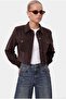 Women's Daniel Lined Pocket Detailed Buttoned Crop Lux Brown Jacket - 3