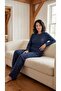 Women's Winter Plus Size Curve Embroidered Patterned Collar Buttoned Long Sleeve Pajama Set