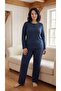 Women's Winter Plus Size Curve Embroidered Patterned Collar Buttoned Long Sleeve Pajama Set - 2