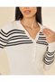 Girls White Striped Knitted Polo Top - 4