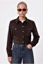 Women's Daniel Lined Pocket Detailed Buttoned Crop Lux Brown Jacket - 4