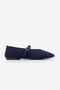 Women's Round Toe Strappy Mary Jane Daily Ballet Flats Sihas Navy Blue Suede - 3