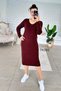 V-Neck Ribbed Crospan Knitwear Dress 7K092