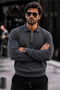 Men's Half-Zip Textured Knitwear Smoked Sweater - 5