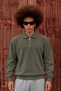 Men's Polo Collar Half Zipper Long Sleeve Green Sweater
