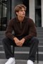 Men's Zippered Polo Collar Brown Sweater - 4