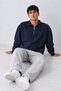 Men's Oversize Ribbed Zipper Collar Navy Blue Sweater - 6