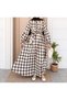 Plaid Patterned Waist Drawstring Dress - 5166 - Bitter Brown - 2