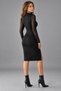 Women's Long Sleeve Round Neck Tulle Detailed Geometric Chest Cutout Slit Midi Imported Crepe Dress - 5