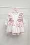 Pink Ruffles and Bow Detail White Crepe Girls' Baby Dress