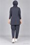 Women's Long Sleeve Asymmetrical Tunic and Waist-Tie Pants Set with Arma Detail, Viscose Cotton, Two-Thread Double Set - 4