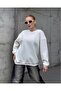 Kadın Basic Ekru Oversize Sweatshirt - 2