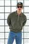 Men's Polo Collar Half Zipper Loose Green Sweater - 2