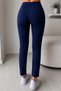 Night Navy Blue High Waist Gathering Ribbed Stitched Spanish Leg Pants 4622 - 2