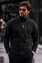 Men's Full Zipper Stand Collar Black Cardigan Fleece - 6
