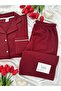 Women's Solid Color Collared Buttoned Pocketed Long Sleeve Premium Waffle Pajama Set - 7