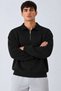 Men's Oversize Ribbed Zipper Collar Black Sweater - 5