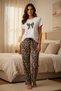 Women's Bow Detailed Leopard Patterned 2-Piece Pajama Set - 3