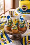50 Piece Fan Yellow Navy Blue Children's Fruit Forks and Party Toothpicks Set - 3