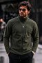 Men's Full Zipper Stand Collar Khaki Cardigan Fleece