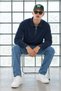Men's Polo Collar Half-Zip Loose Fit Navy Blue Sweater - 4