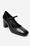 Nicho Black Wrinkled Patent Leather Women's Thick Heeled Shoes - 6