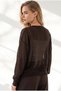 Women's Brown V-Neck Transparent Loose Knitwear Blouse Blz-19003451 - 5
