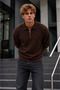 Men's Zippered Polo Collar Brown Sweater - 2