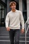 Men's Zippered Polo Collar Cream Sweater - 3