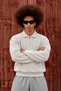 Men's Polo Collar Half Zipper Long Sleeve Cream Sweater - 5