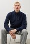 Men's Winter Loose-Fit Navy Blue Fleece with 3 Zipper Pockets - 3