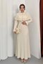 Women's Dress Long Knitwear Stylish Long Sleeve Crew Neck Gold Buttoned Knitted Dress with Detachable Cape