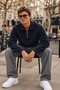 Men's Half Zipper Polo Collar Navy Blue Knitwear Sweater - 4