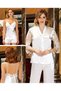 6 Piece Cream Women's Satin Dowry Set Transparent Lace Dressing Gown Nightgown Pajama Set |   Bridal Dowry Set with Shorts - 3