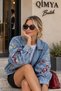 Levure Women's Premium Stylish Denim Jacket with Beaded Stone Embellishments on the Sleeves & Front - 3