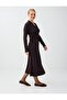 Bitter Brown Accessory Detailed Double Breasted Collar Soft Touch Midi Dress - 4