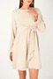 Crepe Fabric Waist Elastic Dress - Mink - 4